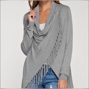 O Riya Xyan Wrap Sweater S Fringe Boho Draped Lagenlook Asymmetrical Shawl